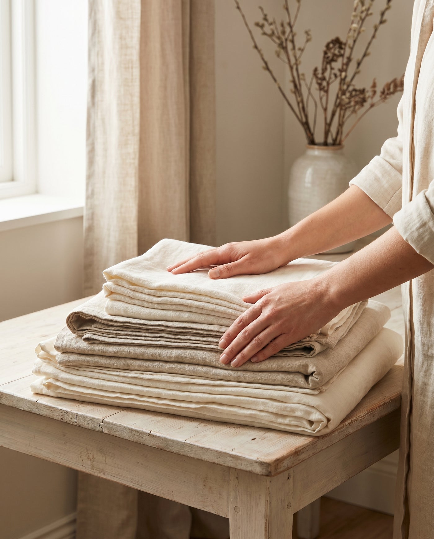 Linge plié, geste de soin